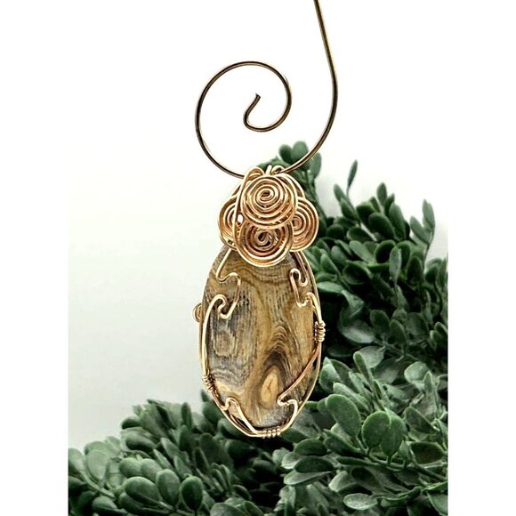 Handcrafted Wire-Wrapped Pendant With Natural Wood Grain Design Unique Artisan J - Picture 4 of 5